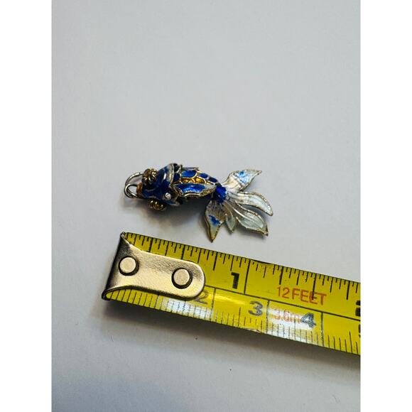 Vintage Blue Enamel Koi Fish Pendant Articulated Gilded - Picture 6 of 12